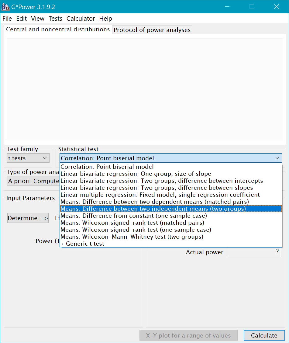Gpower Selecting the Test