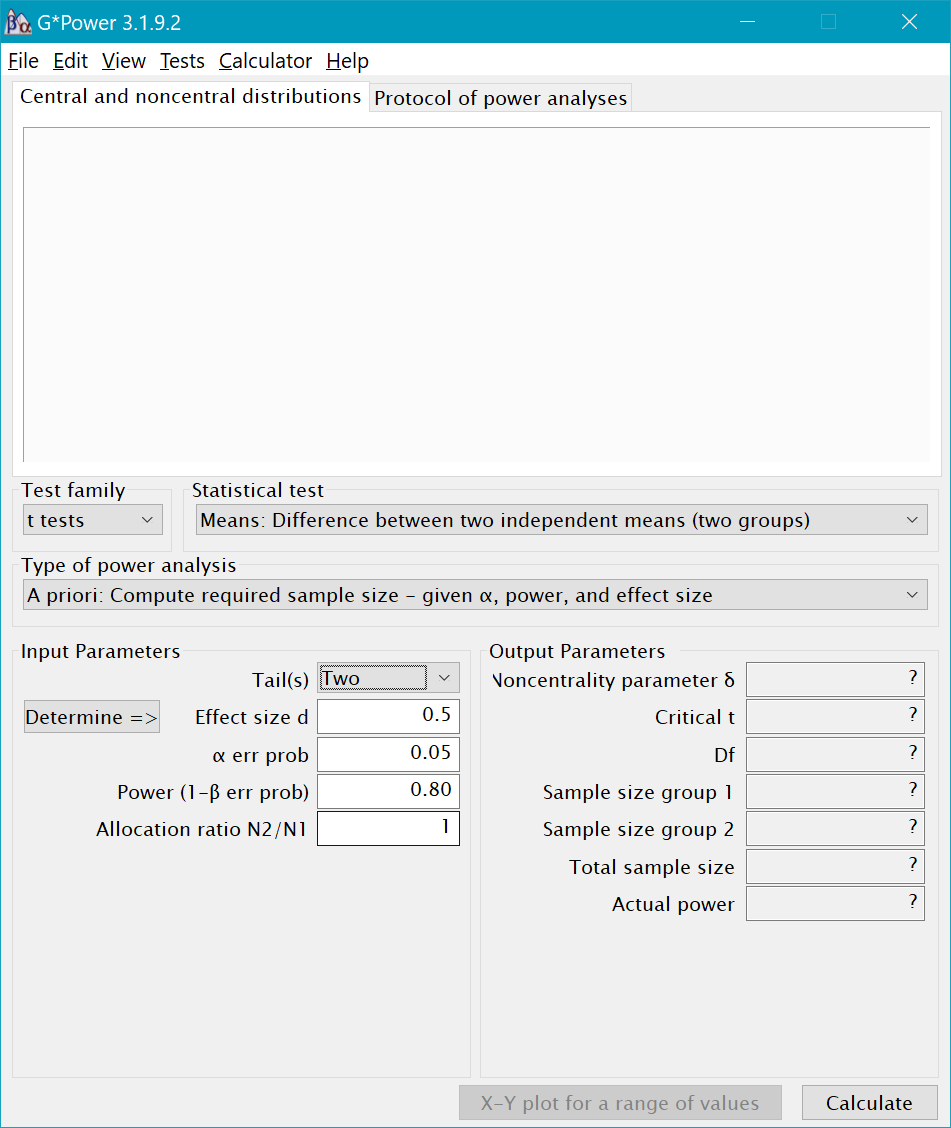 Gpower Input Parameters